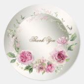 水彩ピンクフローラフレーム光沢のあるブロンズパーティー ラウンドシール (正面)