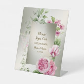 水彩ピンクフローラフレーム光沢のあるブロンズパーティー 台座サイン (正面)