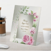 水彩ピンクフローラフレーム光沢のあるブロンズパーティー 台座サイン (インサイチュ)