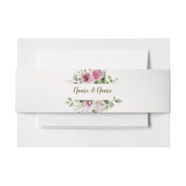 水彩ピンクフローラフレーム光沢のあるブロンズパーティー 招待状ベリーバンド