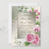 水彩ピンクフローラフレーム光沢のあるブロンズパーティー 招待状 (正面)