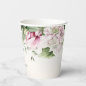 水彩ピンクフローラフレーム光沢のあるブロンズパーティー 紙コップ (裏面)