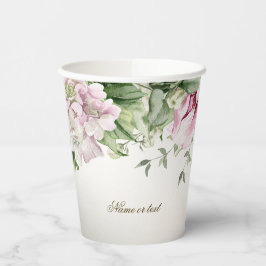 水彩ピンクフローラフレーム光沢のあるブロンズパーティー 紙コップ