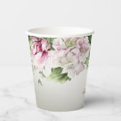 水彩ピンクフローラフレーム光沢のあるブロンズパーティー 紙コップ (正面)