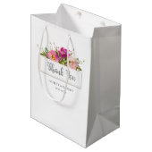 水彩ピンクフローラブライダルシャワー ミディアムペーパーバッグ (正面アングル)