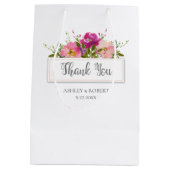 水彩ピンクフローラブライダルシャワー ミディアムペーパーバッグ (裏面)