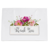 水彩ピンクフローラブライダルシャワー ラージペーパーバッグ (正面)