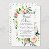 水彩ピンクフローラブライダルシャワー 招待状 (正面/裏面)