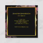 水彩ピンクフローラブラック金ゴールドプロフェッショナル スクエア名刺 (裏面)