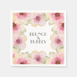 水彩ピンクフローラブランチ&バブリー スタンダードカクテルナプキン