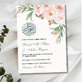 水彩ピンクフローラブーケムスリム結婚ズ 招待状