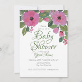 水彩ピンクフローラベビーシャワーカード 招待状 (正面)