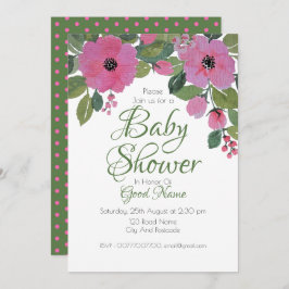 水彩ピンクフローラベビーシャワーカード 招待状