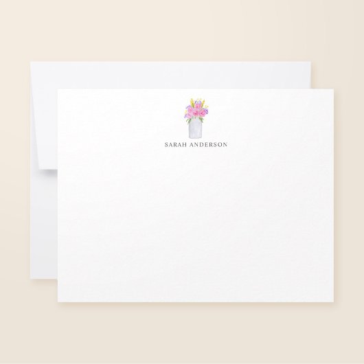 水彩ピンクフローラメイスンジャーパーソナライズされた ノートカード