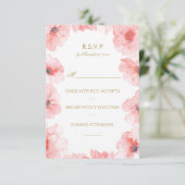 水彩ピンクフローラリースウェディングRsvp 出欠カード (スタンド正面)