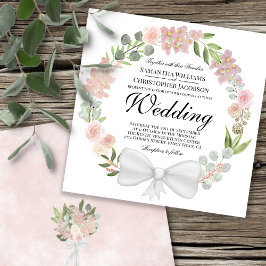 水彩ピンクフローラリースエレガントな結婚式 招待状