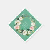 水彩ピンクフローラリース結婚ズネオミント スタンダードカクテルナプキン (角)