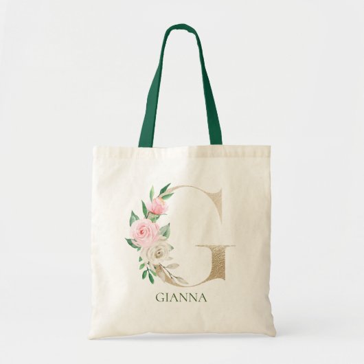 水彩ピンクフローラレタージーモノグラムトートバッグ トートバッグ (正面)