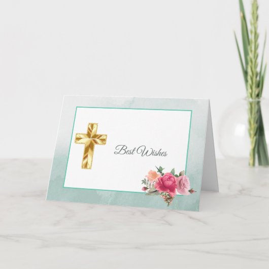 水彩ピンクフローラローズブーケ確認 カード (正面)