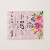 水彩ピンクフローラローマ8:28聖書の聖句 ジグソーパズル (横)