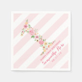 水彩ピンクフローラワン第1誕生日 スタンダードカクテルナプキン (正面)