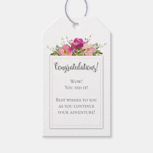 水彩ピンクフローラ卒業おめでとう ギフトタグ (正面)