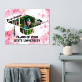 水彩ピンクフローラ卒業写真コラージュ ポスター