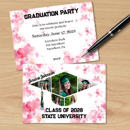 水彩ピンクフローラ卒業写真パーティー 招待状