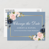 水彩ピンクフローラ埃っぽい青の日付変更 ポストカード (正面/裏面)