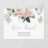 水彩ピンクフローラ引っ越しました発表 ポストカード (正面)