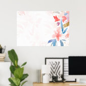 水彩ピンクフローラ春シーズン縁どバックガー ポスター (ホームオフィス)
