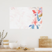 水彩ピンクフローラ春シーズン縁どバックガー ポスター (キッチン)