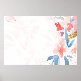 水彩ピンクフローラ春シーズン縁どバックガー ポスター
