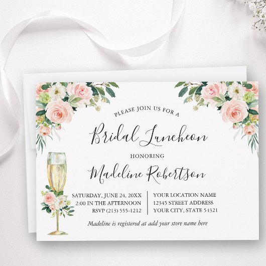 水彩ピンクフローラ書道ブライダル昼食会 招待状