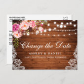 水彩ピンクフローラ木目日付変更 ポストカード (正面/裏面)