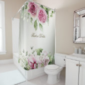 水彩ピンクフローラ枠光沢ブロンズエレガント シャワーカーテン (インサイチュ)