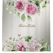 水彩ピンクフローラ枠光沢ブロンズエレガント シャワーカーテン (正面)