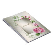 水彩ピンクフローラ枠光沢ブロンズエレガント ノートブック (右側)
