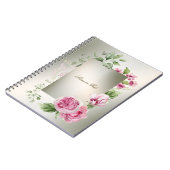 水彩ピンクフローラ枠光沢ブロンズエレガント ノートブック (左側)