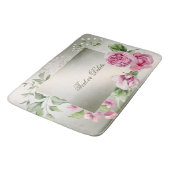 水彩ピンクフローラ枠光沢ブロンズエレガント バスマット (アングル)