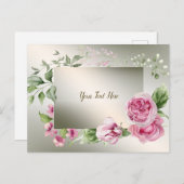 水彩ピンクフローラ枠光沢ブロンズエレガント ポストカード (正面/裏面)