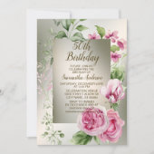 水彩ピンクフローラ枠光沢ブロンズエレガント 招待状 (正面)