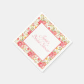 水彩ピンクフローラ枠 スタンダードカクテルナプキン (角)