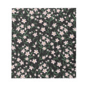 水彩ピンクフローラ植物黒パターン ノートパッド (正面)