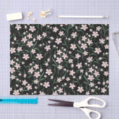 水彩ピンクフローラ植物黒パターン 薄葉紙 (クラフト)