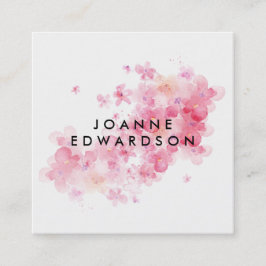 水彩ピンクフローラ白プロフェッショナル スクエア名刺