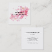水彩ピンクフローラ白プロフェッショナル スクエア名刺 (正面/裏面)