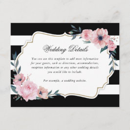 水彩ピンクフローラ白黒結婚の詳細 エンクロージャーカード