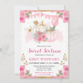 水彩ピンクフローラ秋カボチャ甘い16 招待状 (正面)