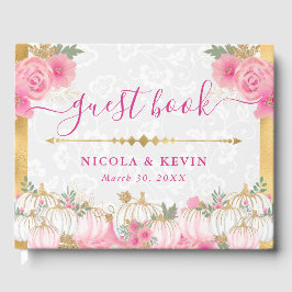 水彩ピンクフローラ秋パンプキ結婚ン ゲストブック